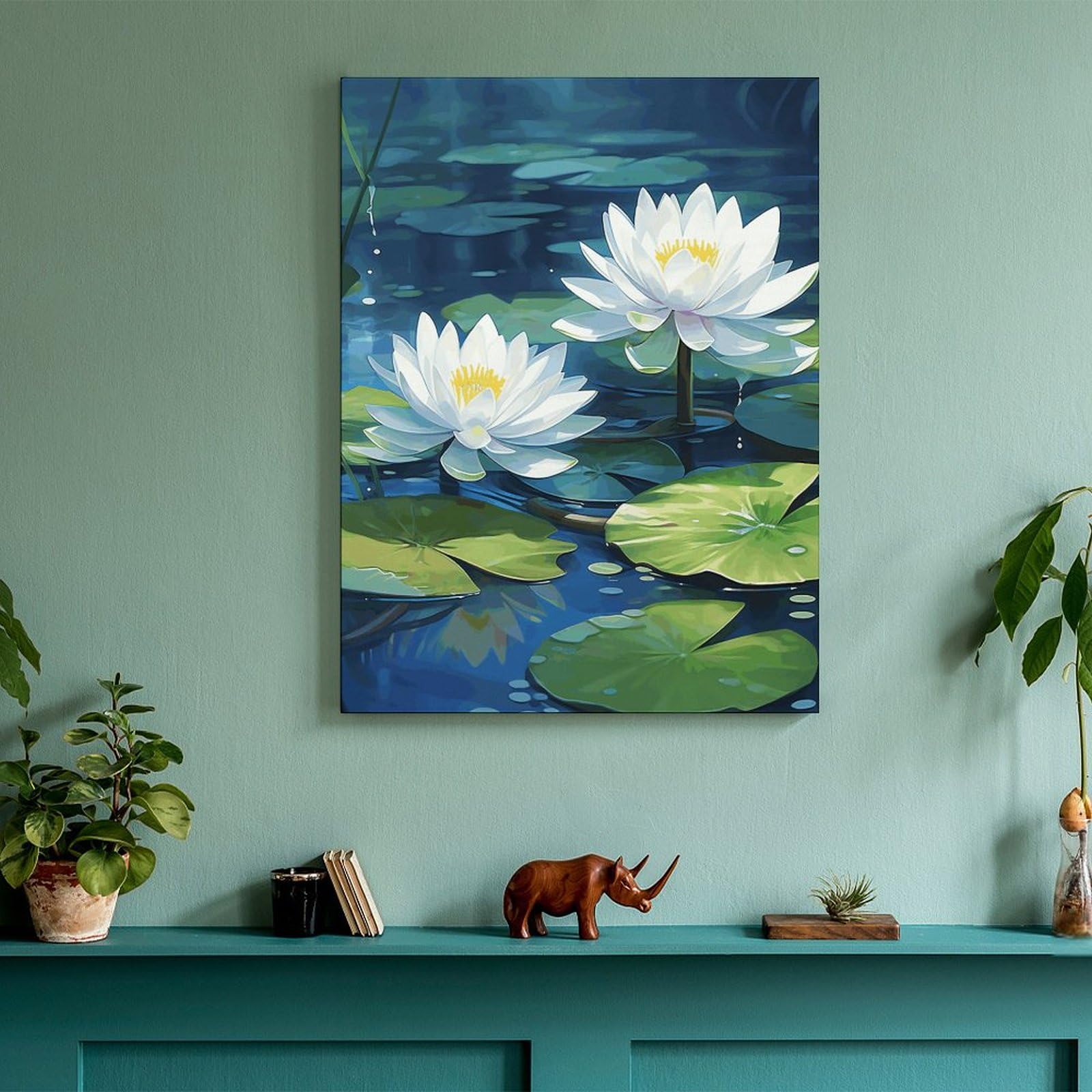 Amazon.co.jp: 睡蓮の水彩画 キャンバスウォールアート 39.9x11.8